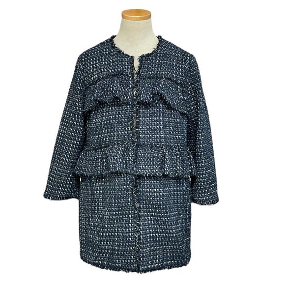 Ann Taylor Petite Jacket Coat Open Front Fringe Blue Gray Size Large Petite LP - Picture 1 of 17